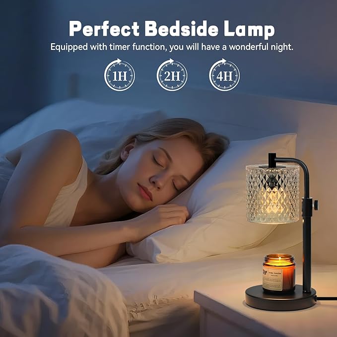 NITOWOLF Candle Warmer Lamp with Timer, Candle Wax Warmer Adjustable Height Candle Lamp Warmer for Jar Candles, Brithday Gifts House Warming Gifts for Women (Black Glass)