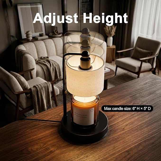Modern Candle Warmer Lamp with Timer, Modern Farmhouse Candle Warmer, Height Adjustable & Dimmable Electric Candle Warmer Lamp, Includes 2 Bulbs, Birthday Gift for Women, Mom, Housewarming