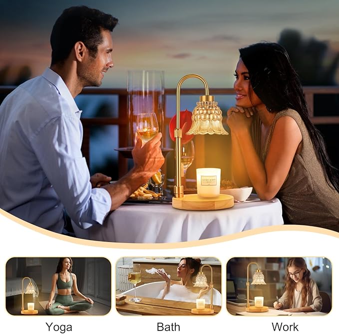 Candle Warmer Lamp with Timer & 3 Bulbs, Dimmable Electric CandleLight Adjustable Height and Brightness Candle Wax Warmer for Jar Candles Bedroom Home Decor House Warming Gift for Women (Amber)
