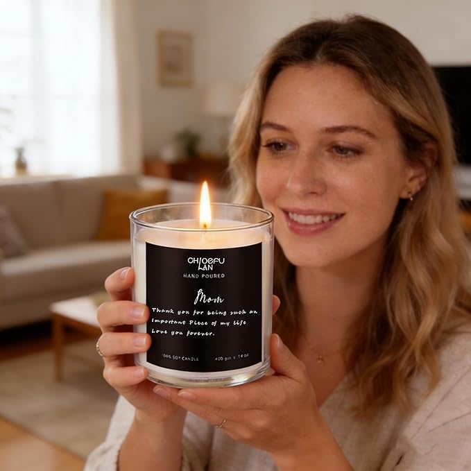 Chloefu LAN Mothers Day Gifts from Daughter Son Kids, Mom Birthday Gifts, Mom Gift, Lavender Candles, 400g Soy Candle for Home Scented, 100% Soy Candles for Women