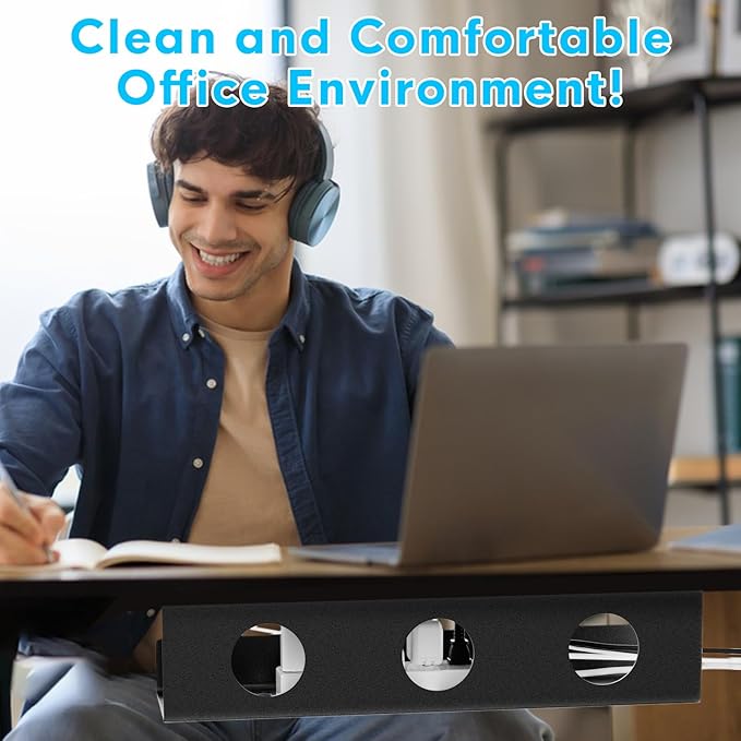 Self-Adhesive Under Desk Cable Management Tray 2 Pcs Steel Under Desk Wires Organizer Power Strip Management No Drill Under Table Organizer for Cable Storage Holder for Office Home Table