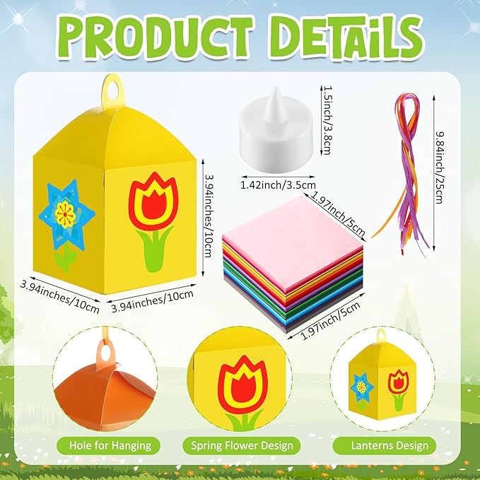 Simgoing 12 Sets Spring Flower Crafts with LED Lights DIY Mother's Day Crafts Lanterns Kits Colorful Flower Tissue Paper Suncatchers for Mother's Day Window Home Decor Spring Summer Activities