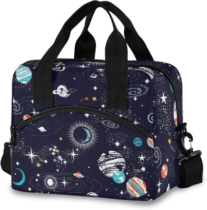 CBBYY Space Universe Lunch Bags for Women Men, Reusable Insulated Lunch Box, Adjustable Shoulder Straps Tote Lunch Bag for Work Picnic School