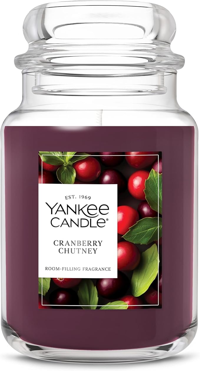 Yankee Candle Cranberry Chutney, Scented Candle, 22oz Large Jar with up to 150 Hour Burn Time, Giftable