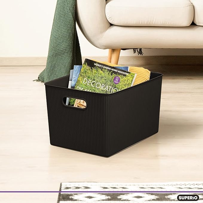 Superio Decorative Plastic Basket Open Home Storage Bins Organizer Baskets, X-Large Brown (8 Pack) Container Boxes for Organizing Closet Storage Bins for Shelves Drawer Shelf 22 Liter/23 Quart