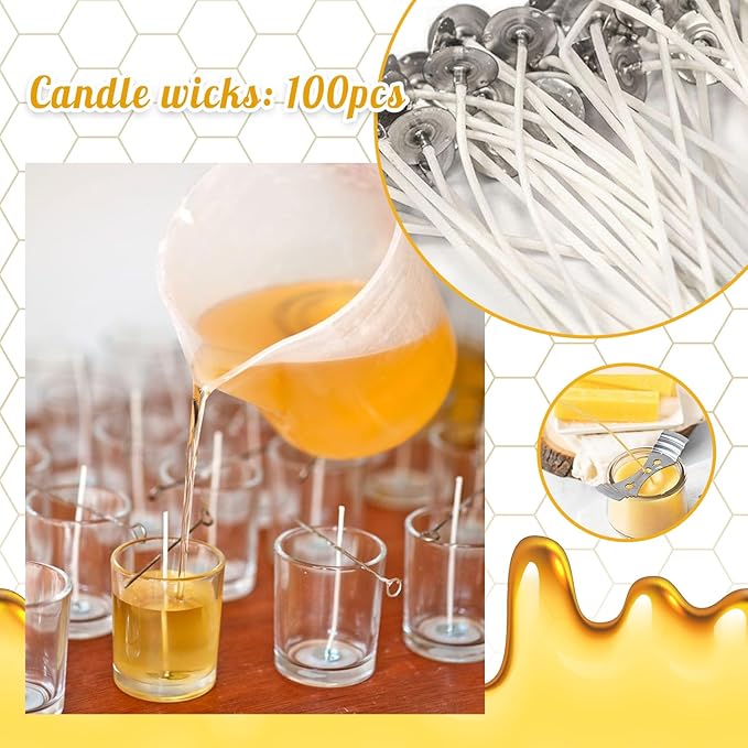 Ksedcon 2LB Beeswax for Candle Making, Triple Filtered Beeswax Pellets Candle Wicks with Candle Making Tools