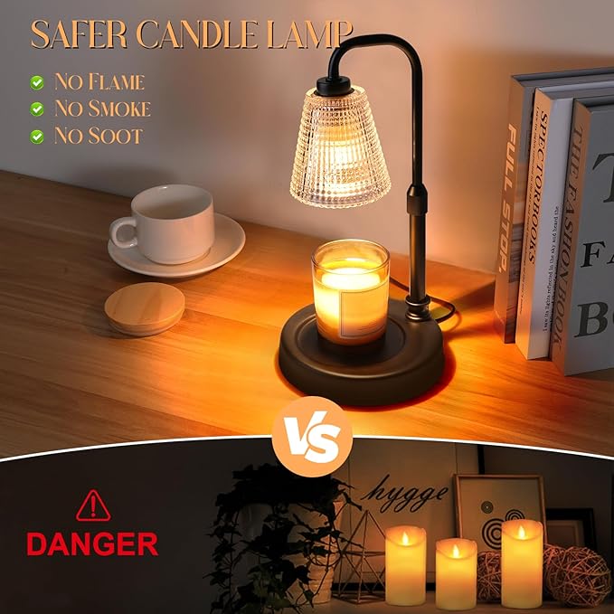 Candle Warmer Lamp with Timer Dimmer, Adjustable Height Candle Wax Warmer Warming Lamp with 2x50W Bulbs for Scented Candles for Housewarming Bedroom Home Decor Mom Women