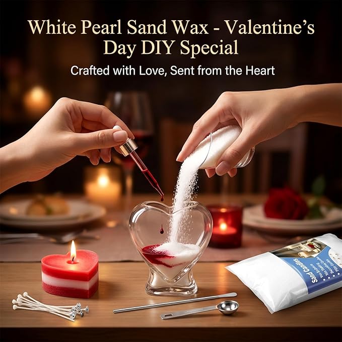 Sukh 430g (0.95lb) Candle Sand with Wick - Refillable Pearled Candles Sand and Wicks Reusable Snow Powder Wax for DIY Making, Gifts, Holiday Decorations