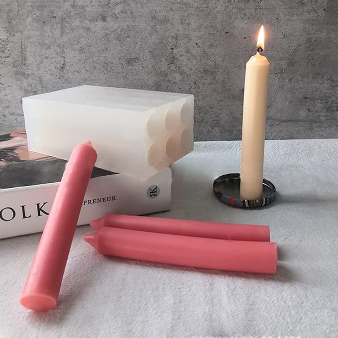 ZAKVOOR 6 Holes Candle Molds Long Cylinder Shape Silicone Resin Mould for Scented Candle Gypsum Resin Casting Clay Wax Handmade Crafts