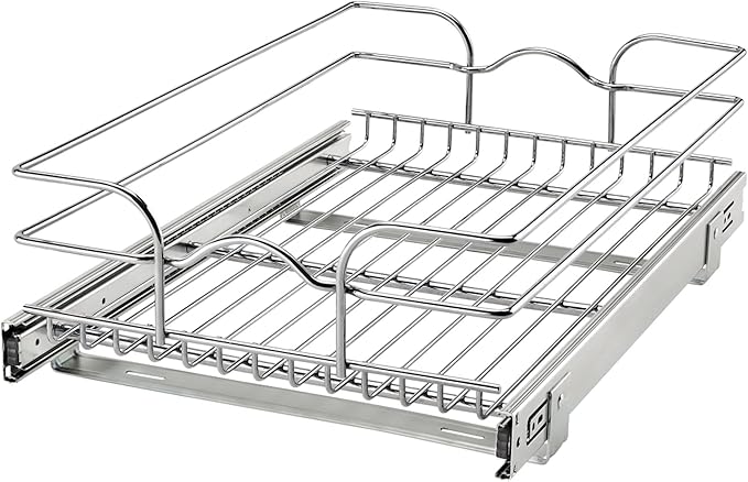 Rev-A-Shelf Kitchen Cabinet Wire Pullout Shelf and Drawer Organizer Pantry Storage with Basket and Mounting Hardware, 15 x 22 In, 5WB1-1522CR-1