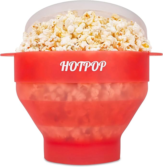 The Original Hotpop Microwave Popcorn Popper, Silicone Popcorn Maker, Collapsible Bowl BPA-Free and Dishwasher Safe- 20 Colors Available (Transparent Red)