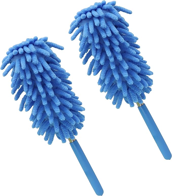 zdyCGTime Microfiber Duster, Microfiber Hand Duster Washable Microfibre Cleaning Tool Extendable Dusters for Cleaning Office, Car, Computer, Air Condition, Washable Duster(2Pack/Blue)