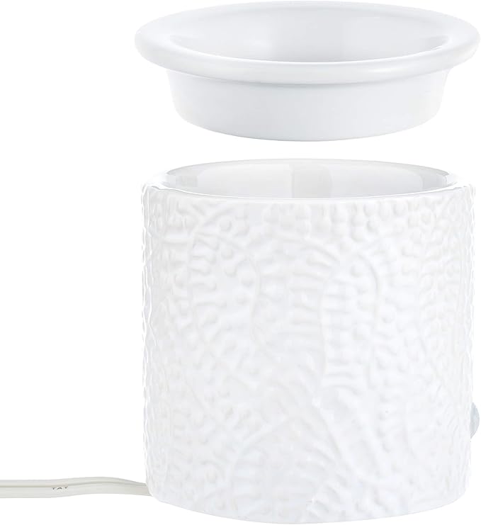 White Leaf Ceramic Candle Warmer Electric with Safety Timer | Automatic Plug in Fragrance Warmer for Scented Wax Melts, Cubes, Tarts | Air Freshener Set for Home Décor, Office, and Gifts