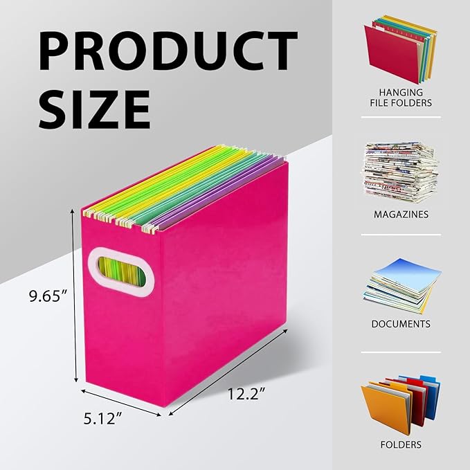 Hanging File Organizer Box, 3 Pack Pink Cardboard File Folder Holder for Letter Size, Portable Desk Document Storage with Handles, for Office,Home,School