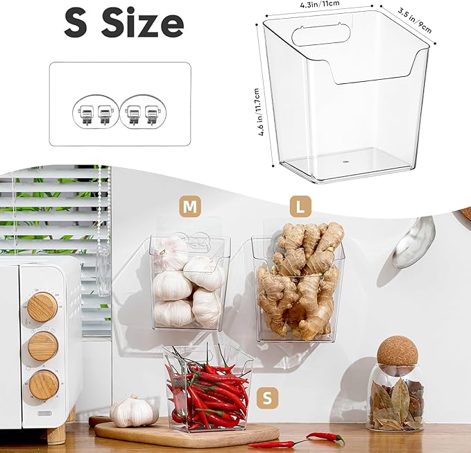 8-Pack Adhesive Cabinet Door Organizer Bathroom, Hanging Storage Bins, Stick on Wall Storage Container, Floating Bins Wall Mounted Organizer Under Sink Caddy for Kitchen Pantry Storage, Office, Dorm
