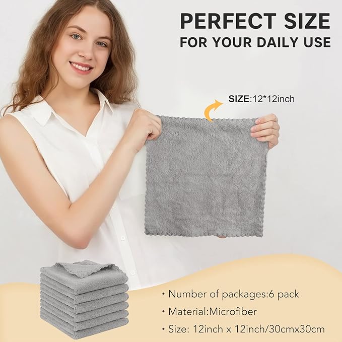 SUNLAND Microfiber Face Cloth Reusable Makeup Remover Facial Cleansing Towel Ultra Soft Face Washcloth 12inchx12inch 6 Pack Grey