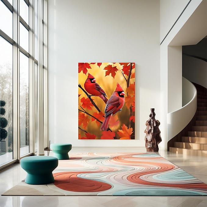 GUAIEUW DIY Diamond Painting Kit - Season Theme, 5D Full Round Diamond Autumn Red Birds Diamond Painting Art for Beginners, Room Wall Decor, Personalised Gift for Lover 8x12 Inch
