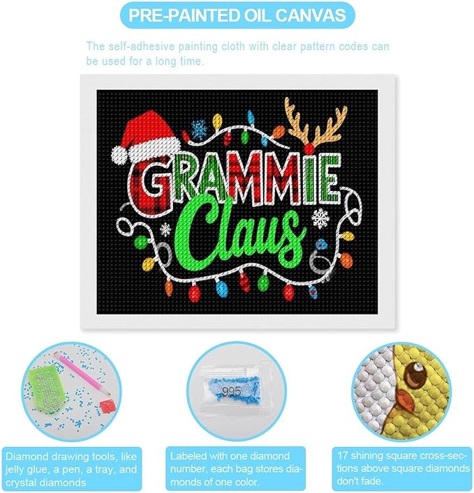 AIVKIEJK Diamond Painting Kits for Adults - Grammie Claus Grandma Christmas Xmas Painting DIY 5D Full Drill Diamond Dots Paintings with Diamonds Gem Art and Crafts Home Decor 16"x20"