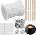 200Feet Natural Cotton Candle Wick Roll, 24-Ply Candle Making Wicks, with 50Pcs Metal Sustainers 3Sheet Candle-Wick Stickers and 5Pcs Wooden Candle-Wick Centering Device,for DIY Craft CandleMaking Kit