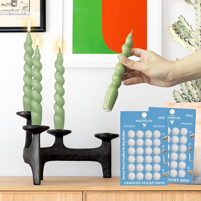 Taper Candle Sticky Dots - White Candle Wax Dots -Taper Candle Candle Adhesive - Secure Your Candles to Any Holder (48Pack)