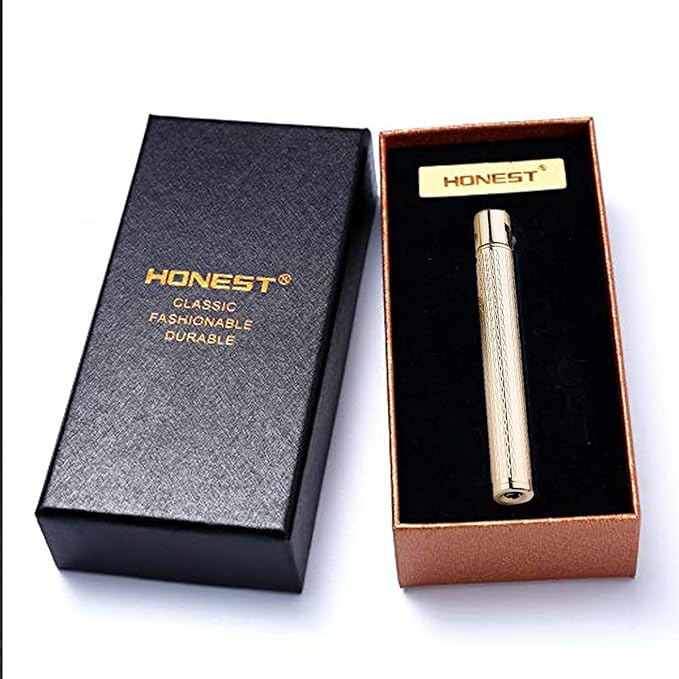 Lighter Cigarette Shaped Butane Refillable Fire Starter with Back-up Flints Gifts for Men Women Lady (Excluding Butane) (Golden)