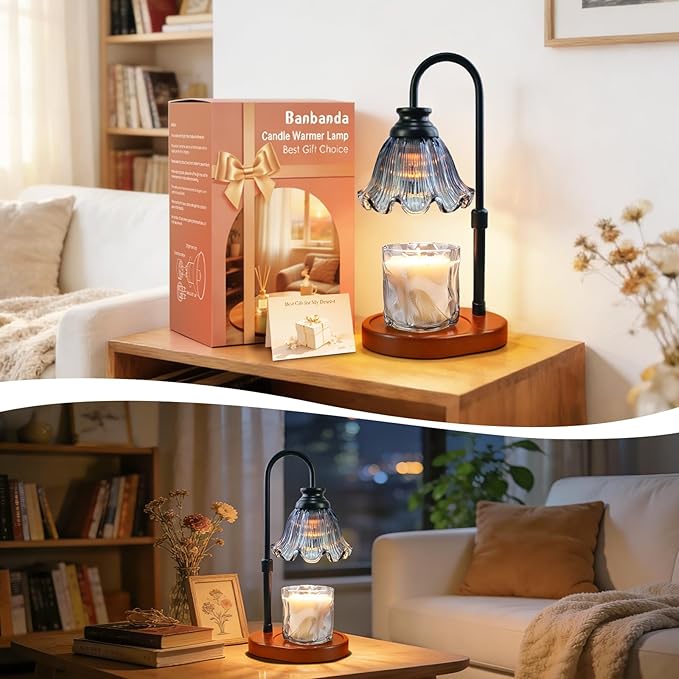 Candle Warmer Lamp with Timer: Birthday Gifts for Women, House Warming Gifts New Home Decor – Height Adjustable Candle Lamp for Mom, Anniversary - Walnut Solid Wood Base, with 2 Bulbs