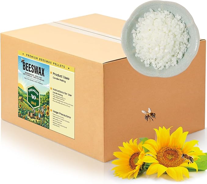 Beeswax Pellets for Candle Making – 5lb/10lb/40lb – Natural Beeswax for Candles, Lip Balms, and Skincare – White Beeswax for DIY Projects – Ideal for Beginners and Experts（40lb）
