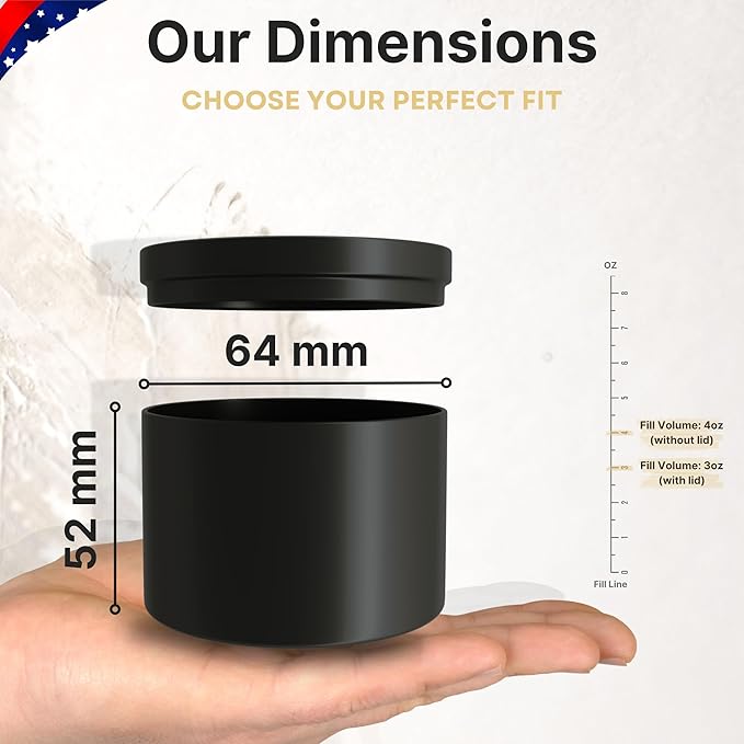 True Candle Tins for Making Candles - 24 Pack of 4 oz Black Candle Containers Bulk 4oz - Empty tins with lids for Candles - Premium Metal Jars, DIY Vessels | Painted Outside and Inside | Matte Black