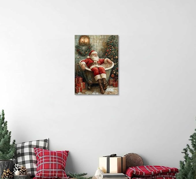 Paint by Number Kit for Adults & Kids, Santa in Bathtub Christmas DIY Painting Kit, 16x20 Inch Canvas, Holiday Gift Home Decor Art Project Framed