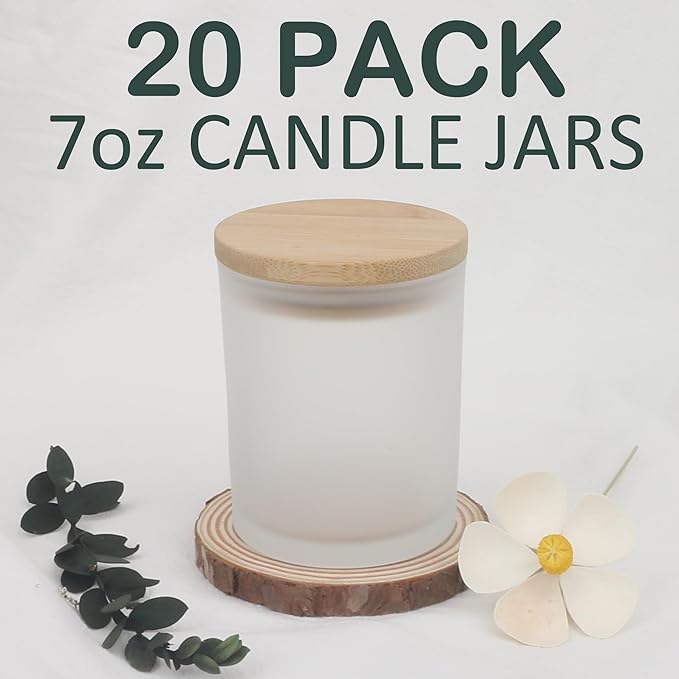 MILIVIXAY 20 Pack 7 OZ Frosted Thick Glass Candle Jars with Lids - Bulk Empty Candle Jars for Making Candles - Spice, Powder Containers.