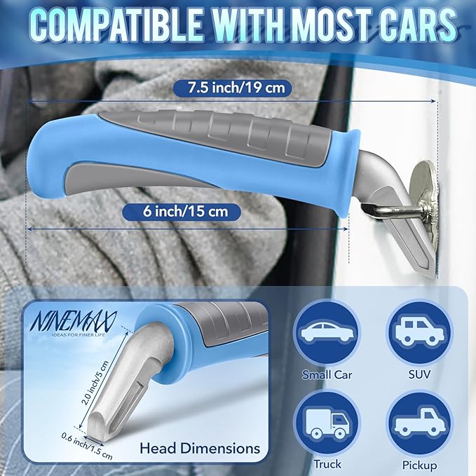 NINEMAX Car Door Handle for Elderly Car Handle Assist Support, Auto Grab Handles, Portable Car Door Cane for Seniors, Handicap (Black, Light Blue 1 pc)