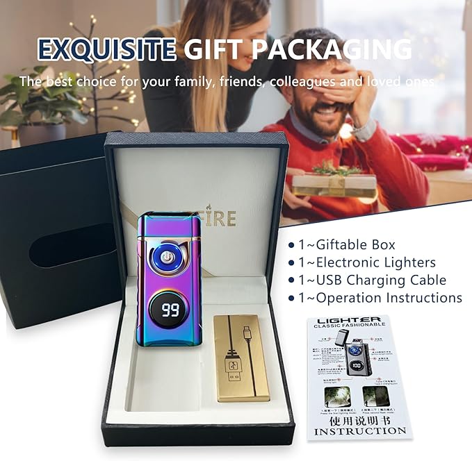 SKRFIRE Plasma Rechargeable Electric Lighter for Candle - Arc Type C Electronic Torch, Windproof Portable Metal With LED Power Display for Camping, Hiking, BBQ (Colour)