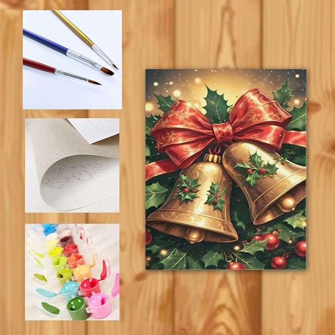 QZOTRXI Christmas Bells Paint by Numbers Kits for Adults,Christmas Paint by Number for Beginner,Easy Winter Canvas Paint by Numbers for Home Wall Decoration UNFRAMED 20x16 inch