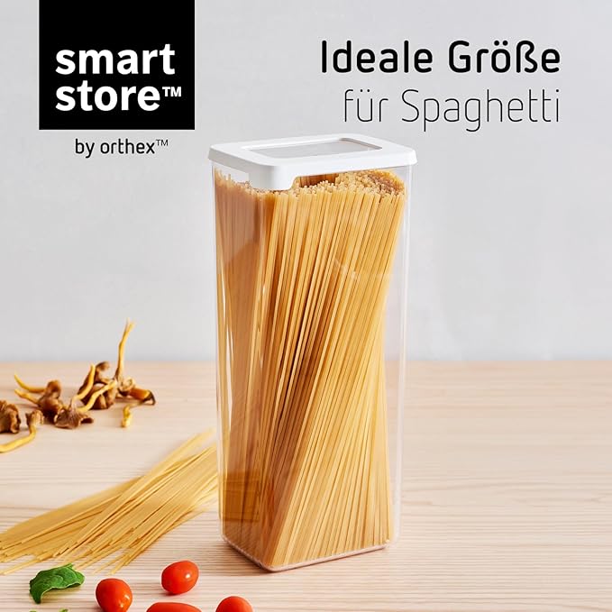 SmartStore Clear Airtight Dry Food Containers with Lids | 2.25L Set of 4 | Organiser for pasta, spaghetti | BPA Free | Dishwasher Safe | Stacking Kitchen Storage | 12.5x9x28cm