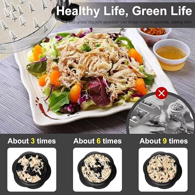 Chicken Shredder Tool 11 Inch with Cleaning Brush - Fast Meat Puller for Salads, Tacos & Sandwiches, Kitchen Shredder Claws with Transparent Cover