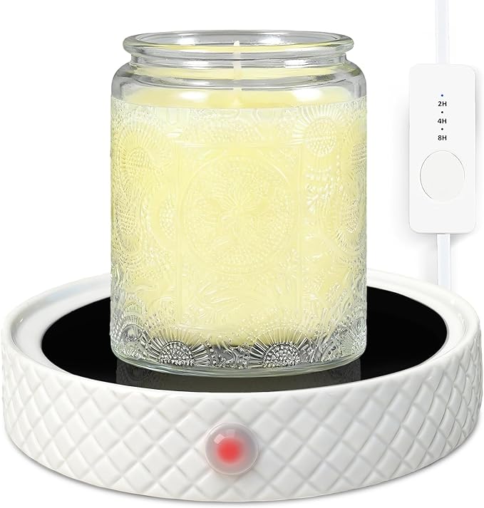Candle Warmer Plate,with Timer Auto Shut Off Ceramic Electric Large Candle Wax Melt Warmer for Jar Candles, Mug Warmer Heater for Coffee Cup Beverage Milk Tea for Home Office(White)