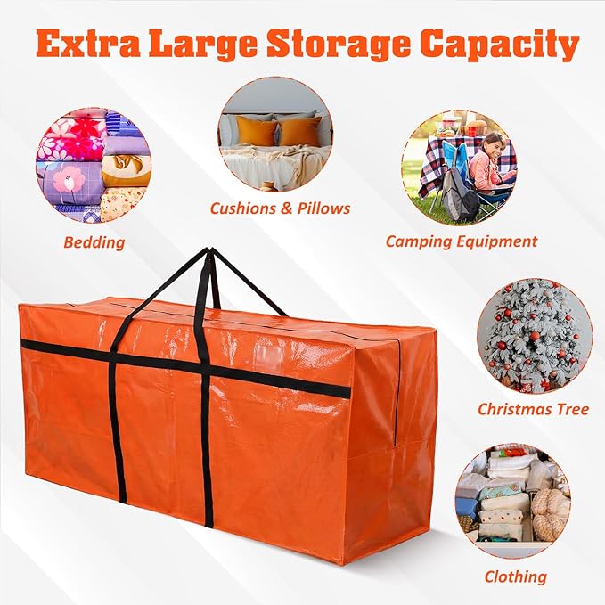 Windyun 4 Pack 177 Gallon Extra Large Moving Bags XXL Heavy Duty Storage Bag with Strong Zipper Handle Jumbo Big Tote Box Foldable for College Dorm Travel Clothes Duffle Blanket Pillow(Orange)