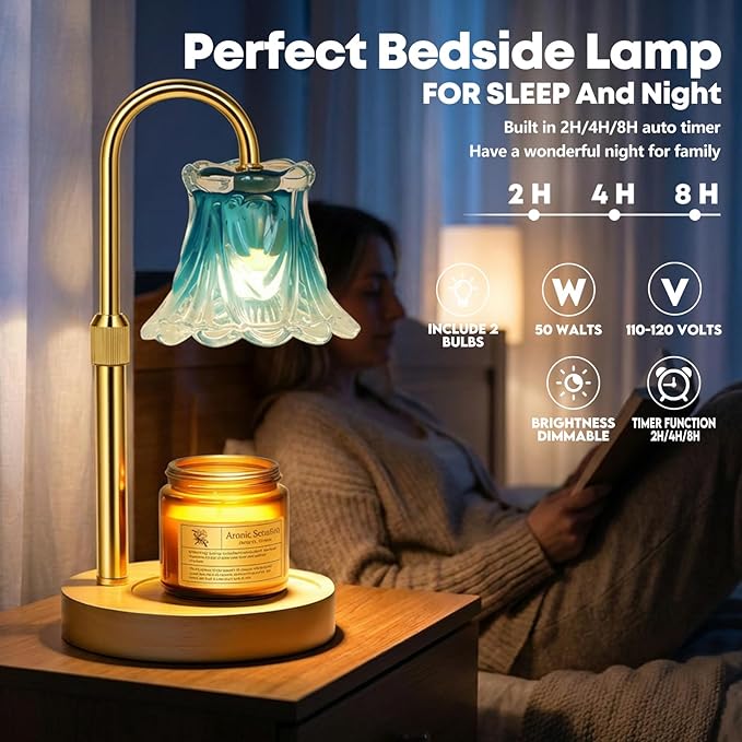 Droyek Candle Warmer Lamp with Timer Electric Candle Warmer Lamp Adjustable Height Dimmable Wax Warmer Lamp Jar Candles with 2 Bulbs for Home Decor & Office