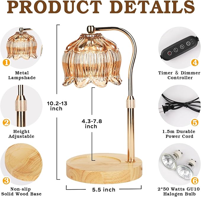 Funistree Candle Warmer Lamp for Yankee Jar Candles, Height Adjustable Candle Warming Lamp with Timer, Birthday Gifts for Women Her Wife, Mom Gifts, House Warming Gift New Home Decor