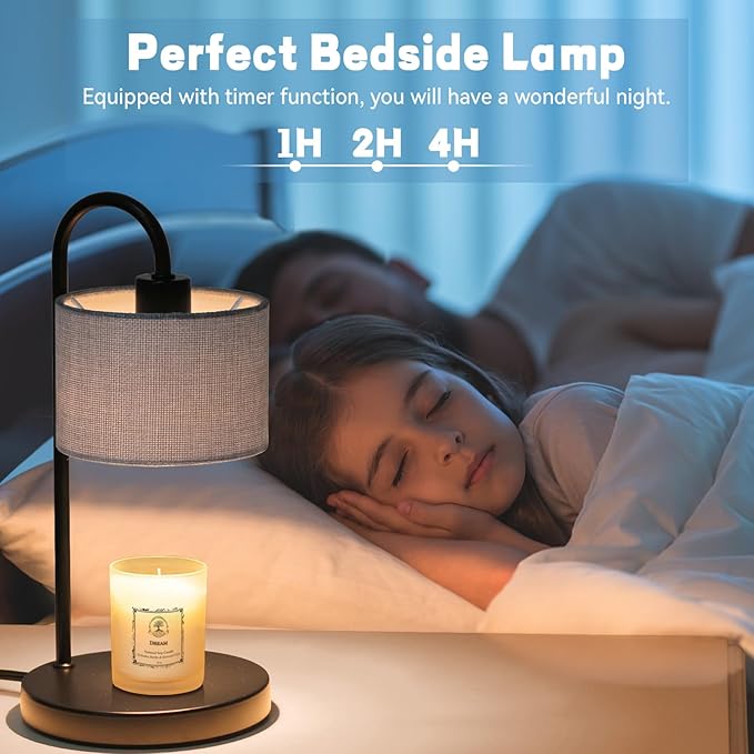 FINCMY Candle Warmer Lamp with Timer, Dimmable Candle Wax Warmer Electric Candle Lamp for Scented Candles with 2 Bulbs, House Warming Gifts Birthday Gifts for Women Bedroom Home Decor - Gray