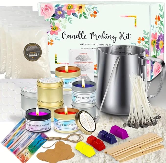 Complete Candle Making Kits for Adults Beginners, DIY Candle Making Supplies Include Beeswax, Wicks, Wicks Sticker, Candle Tins - Arts & Crafts Kits