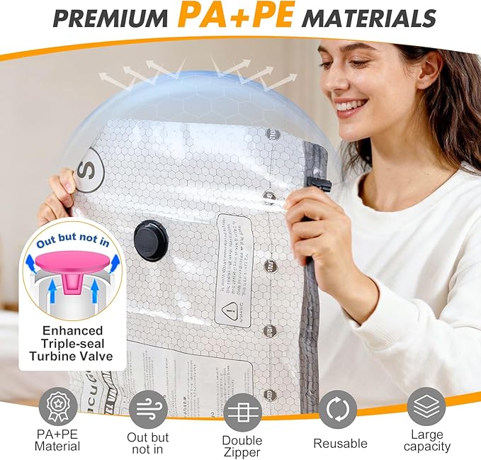 Travel Vacuum Storage Bags with Pump, Carry-on Luggage Compression Bags + Portable Electric Pump, 80% Space Saver for Clothes, Vacuum Seal Bags for Clothing Packing Travel, Pack of 12