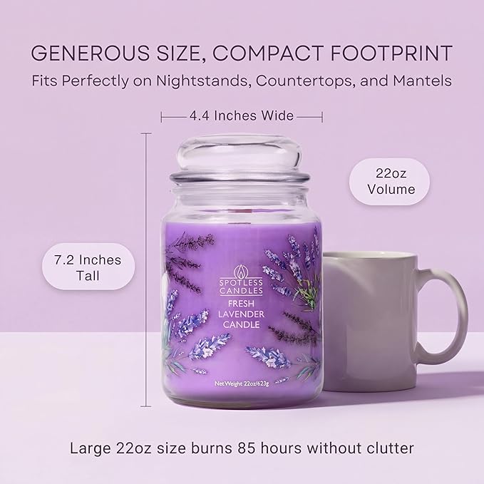 Fresh Lavender Candle 22oz Glass Jar with Wooden Wick in a Decorated Jar Within a Presentation Gift Box and Protective Shipping Box