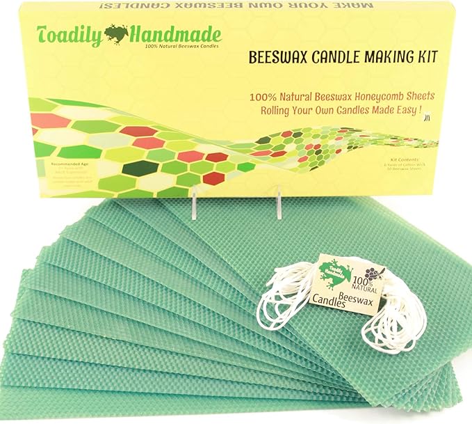 Make Your Own Beeswax Candle Kit - Includes 10 Full Size 100% Beeswax Honeycomb Sheets in Green and Approx. 6 Yards (18 Feet) of Cotton Wick. Each Sheet Measures Approx. 8" x 16 1/4".