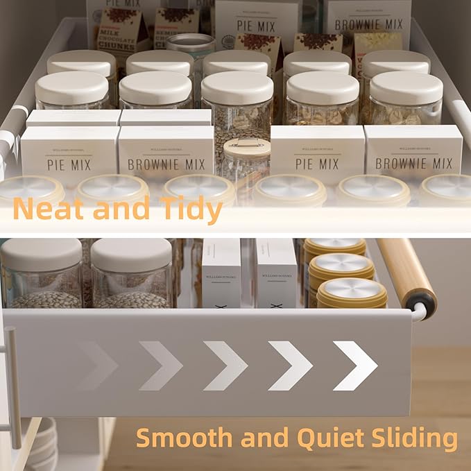 2 Pack Pull Out Cabinet Organizer, 15.3'' Deep Expandable Slide Out Cabinet Organizer Fixed with Adhesive Nano Film, Slide Out Drawers Pull Out Tray for Cabinet in Kitchen, Pantry, Bathroom, White