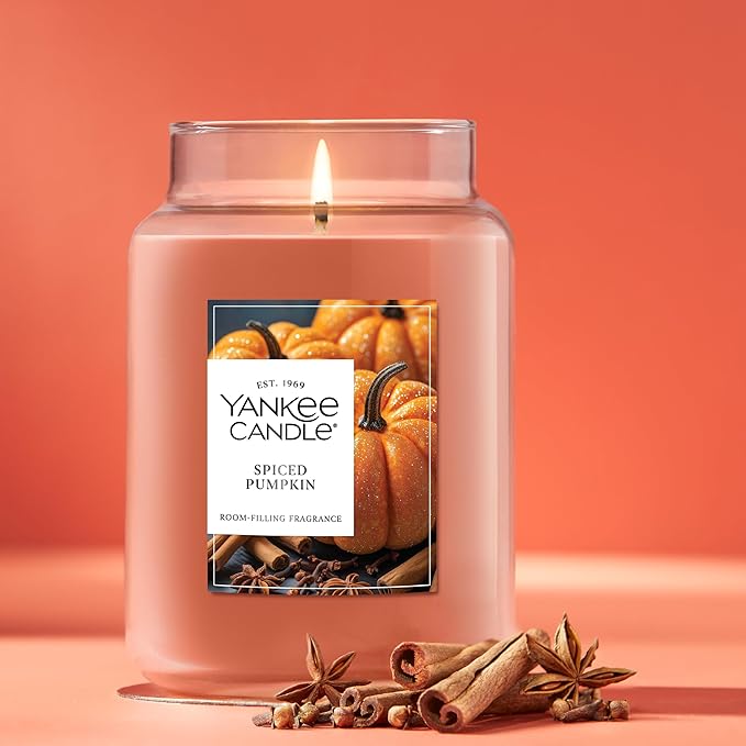 Yankee Candle Spiced Pumpkin, Fall Scented Candle, 22oz Large Jar with up to 150 Hour Burn Time, Giftable