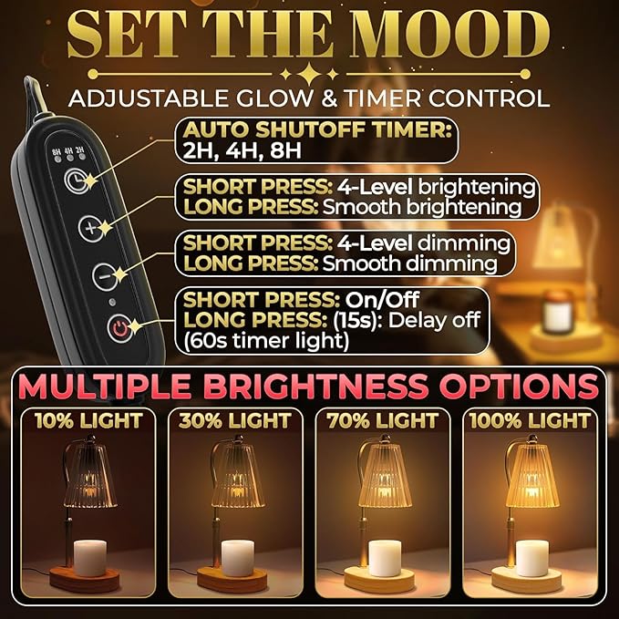 Candle Warming Lamp with Timer & Dimmer – Adjustable Height & Brightness Flameless Lamp Candle Warmer for Jar Candles – Mothers Day Gifts for Mom, Housewarming Gifts for Women & Stylish New Home Decor