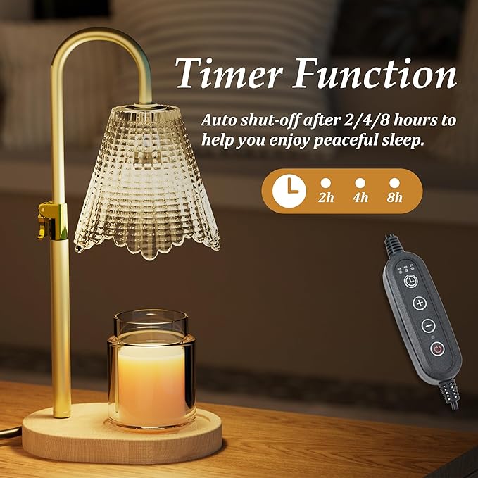 Candle Warmer Lamp with Timer Dimmable, Adjustable Height Wax Melt Warmer for Jar Candles, Birthday Gifts for Women, House Warming Gifts New Home Decor with 2 Bulbs, Gold