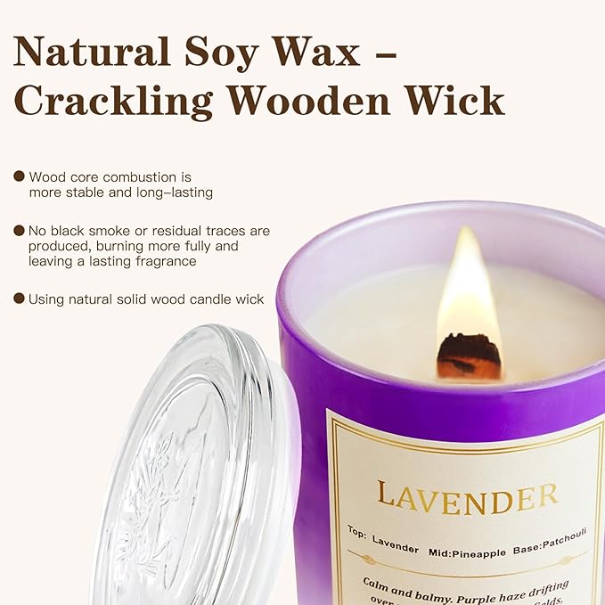 Lavender Candle Gift Set – 2 Pack Wood Wick Soy Wax Scented Candles with Gift Boxes, Long Lasting Relaxing Aromatherapy Candles for Home Decor, Holiday Gifts