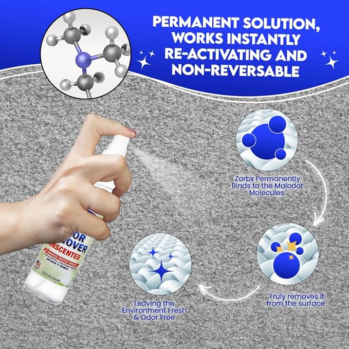 ZORBX Unscented Odor Eliminator for Strong Odor 3 items Bundle: 16 Oz + 7.5 Oz + 2 Oz - Used in Hospitals & Healthcare Facilities - Fast-Acting Odor Remover Spray for Dog, Cat, House & Carpet